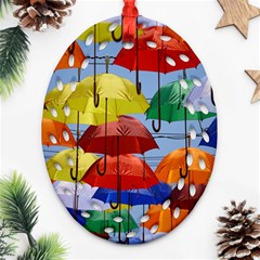 Umbrellas Colourful Oval Filigree Ornament (two Sides)