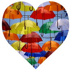 Umbrellas Colourful Wooden Puzzle Heart by artworkshop