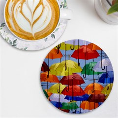 Umbrellas Colourful Uv Print Round Tile Coaster by artworkshop