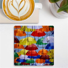 Umbrellas Colourful Uv Print Square Tile Coaster  by artworkshop