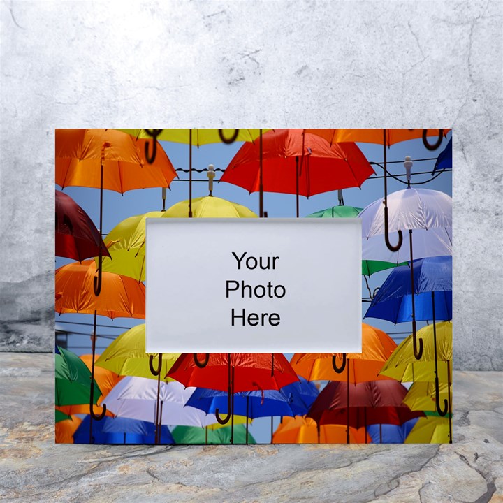 Umbrellas Colourful White Tabletop Photo Frame 4 x6 