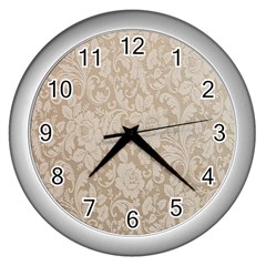 Vintage Wallpaper With Flowers Wall Clock (silver) by artworkshop