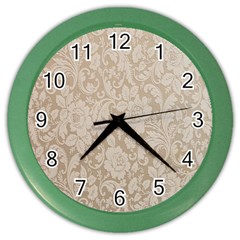 Vintage Wallpaper With Flowers Color Wall Clock by artworkshop