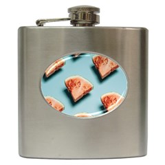 Watermelon Against Blue Surface Pattern Hip Flask (6 Oz) by artworkshop