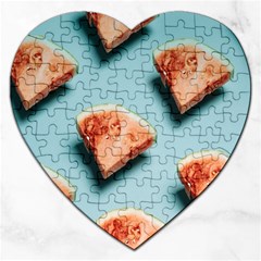 Watermelon Against Blue Surface Pattern Jigsaw Puzzle (heart) by artworkshop