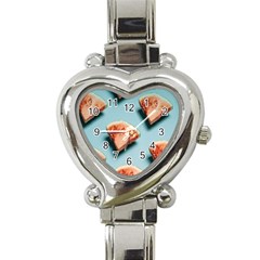 Watermelon Against Blue Surface Pattern Heart Italian Charm Watch by artworkshop