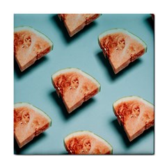 Watermelon Against Blue Surface Pattern Tile Coaster by artworkshop