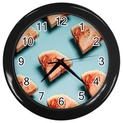 Watermelon Against Blue Surface Pattern Wall Clock (black) by artworkshop