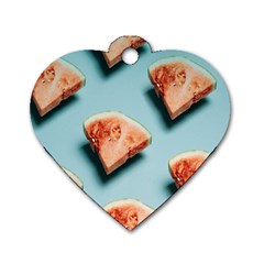 Watermelon Against Blue Surface Pattern Dog Tag Heart (two Sides) by artworkshop