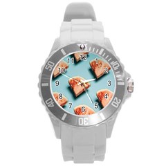 Watermelon Against Blue Surface Pattern Round Plastic Sport Watch (l) by artworkshop