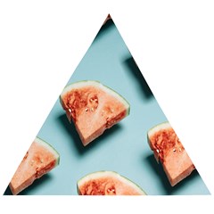 Watermelon Against Blue Surface Pattern Wooden Puzzle Triangle by artworkshop