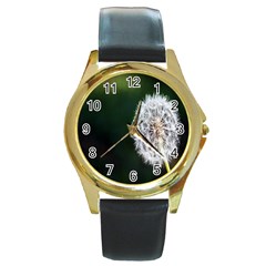 White Flower Round Gold Metal Watch by artworkshop