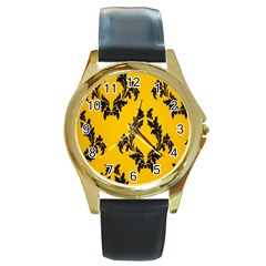 Yellow Regal Filagree Pattern Round Gold Metal Watch by artworkshop