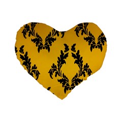 Yellow Regal Filagree Pattern Standard 16  Premium Flano Heart Shape Cushions by artworkshop