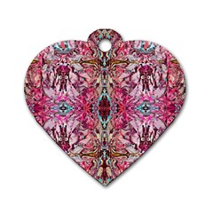 Fuchsia Funky Repeats I Dog Tag Heart (two Sides) by kaleidomarblingart