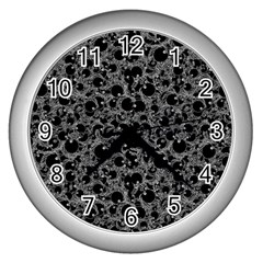 Black And Alien Drawing Motif Pattern Wall Clock (Silver)