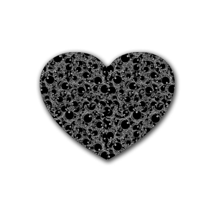 Black And Alien Drawing Motif Pattern Rubber Heart Coaster (4 pack)