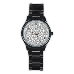 Black And White Alien Drawing Motif Pattern Stainless Steel Round Watch by dflcprintsclothing