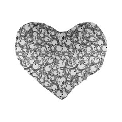 Black And White Alien Drawing Motif Pattern Standard 16  Premium Flano Heart Shape Cushions