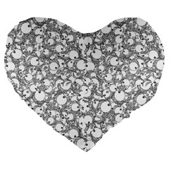 Black And White Alien Drawing Motif Pattern Large 19  Premium Flano Heart Shape Cushions