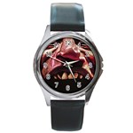 Scary Man Closeup Portrait Illustration Round Metal Watch Front