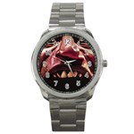 Scary Man Closeup Portrait Illustration Sport Metal Watch Front