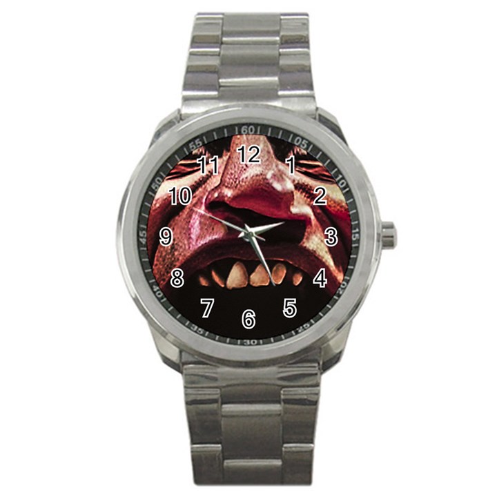 Scary Man Closeup Portrait Illustration Sport Metal Watch