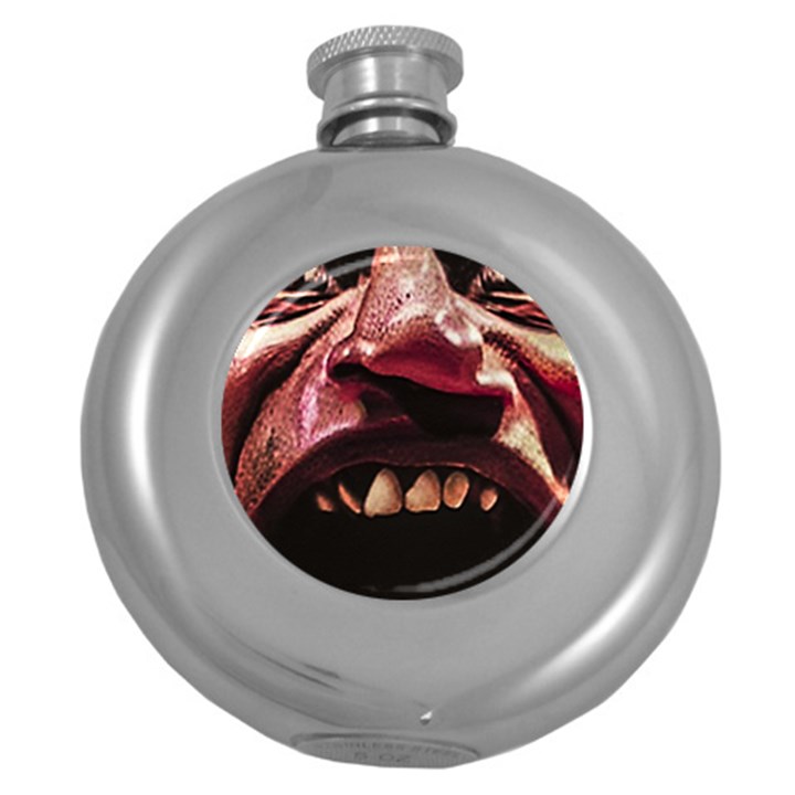 Scary Man Closeup Portrait Illustration Round Hip Flask (5 oz)