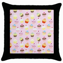 Cupcakes! Throw Pillow Case (black) by fructosebat