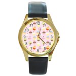 Cupcakes! Round Gold Metal Watch Front