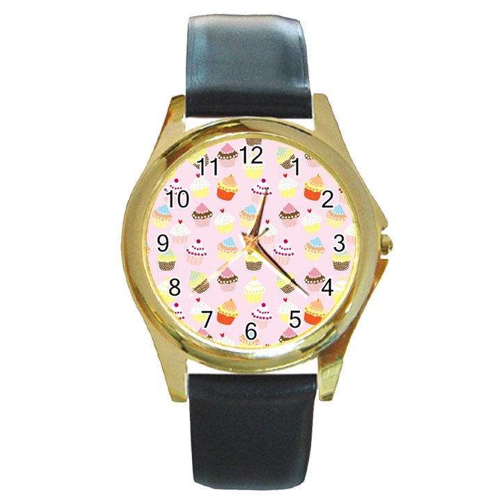 Cupcakes! Round Gold Metal Watch