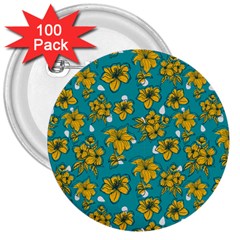 Turquoise And Yellow Floral 3  Buttons (100 Pack)  by fructosebat