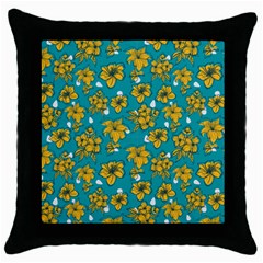 Turquoise And Yellow Floral Throw Pillow Case (black) by fructosebat