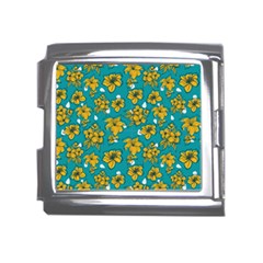 Turquoise And Yellow Floral Mega Link Italian Charm (18mm) by fructosebat