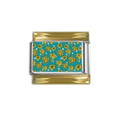 Turquoise And Yellow Floral Gold Trim Italian Charm (9mm) by fructosebat