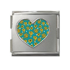 Turquoise And Yellow Floral Mega Link Heart Italian Charm (18mm) by fructosebat