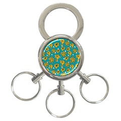 Turquoise And Yellow Floral 3-ring Key Chain by fructosebat