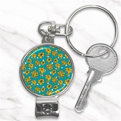 Turquoise And Yellow Floral Nail Clippers Key Chain by fructosebat