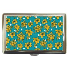 Turquoise And Yellow Floral Cigarette Money Case by fructosebat