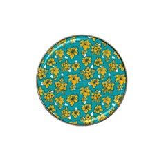 Turquoise And Yellow Floral Hat Clip Ball Marker by fructosebat