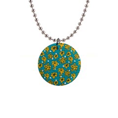 Turquoise And Yellow Floral 1  Button Necklace by fructosebat