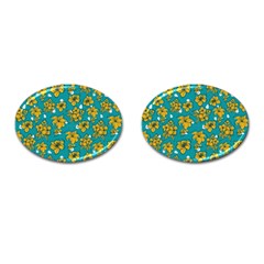 Turquoise And Yellow Floral Cufflinks (oval) by fructosebat