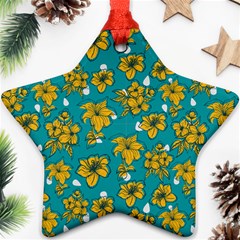 Turquoise And Yellow Floral Star Ornament (two Sides) by fructosebat