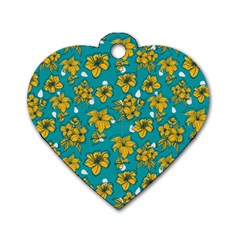 Turquoise And Yellow Floral Dog Tag Heart (two Sides) by fructosebat