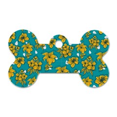 Turquoise And Yellow Floral Dog Tag Bone (one Side) by fructosebat