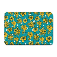 Turquoise And Yellow Floral Small Doormat by fructosebat