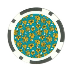 Turquoise And Yellow Floral Poker Chip Card Guard by fructosebat