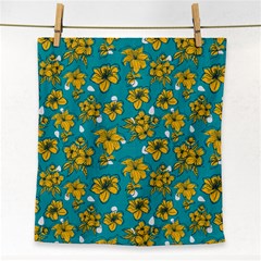 Turquoise And Yellow Floral Face Towel by fructosebat