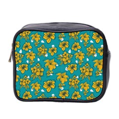 Turquoise And Yellow Floral Mini Toiletries Bag (two Sides) by fructosebat