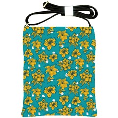 Turquoise And Yellow Floral Shoulder Sling Bag by fructosebat